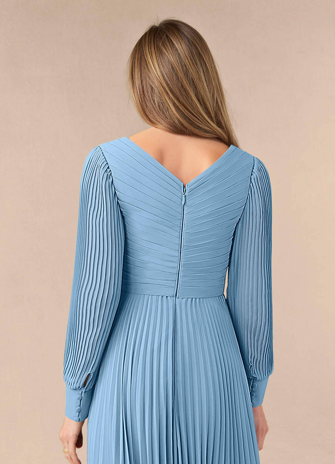 Azazie Zina Mother of the Bride Dresses Steel Blue A-Line Pleated Chiffon Dress image5