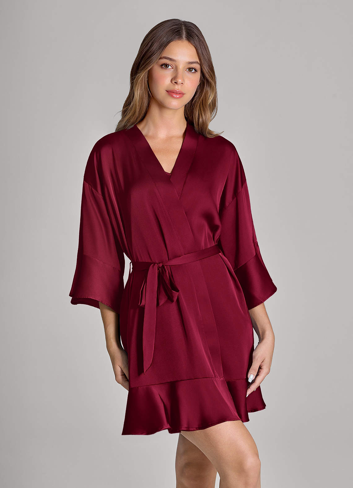 front Ruffled Satin Robe
