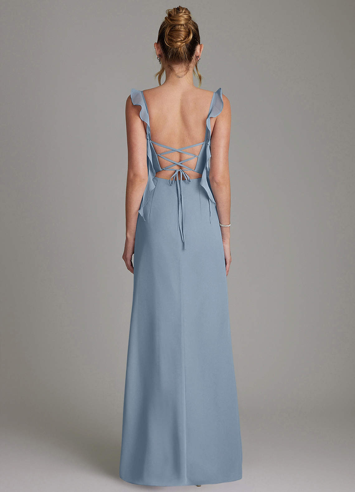 Azazie Jessamine Bridesmaid Dresses Dusty Blue Mermaid Corset Chiffon Dress image6