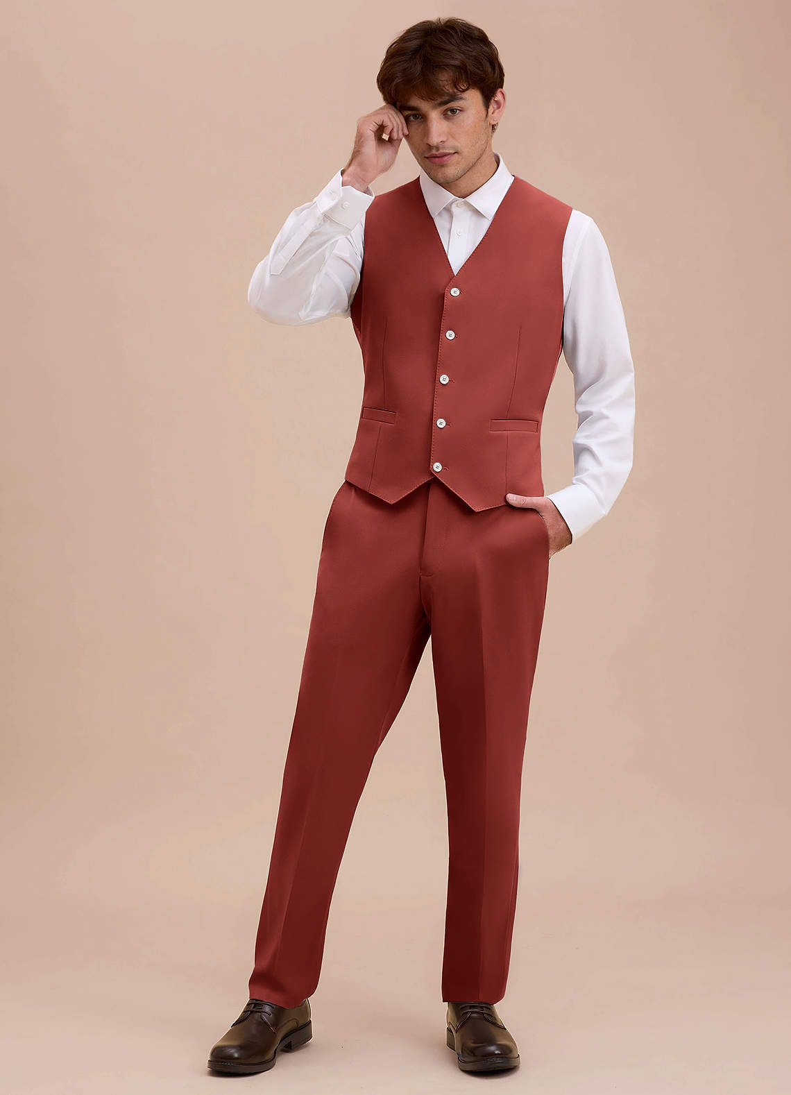 front Ethan Terracotta Refined Weave Suit Vest