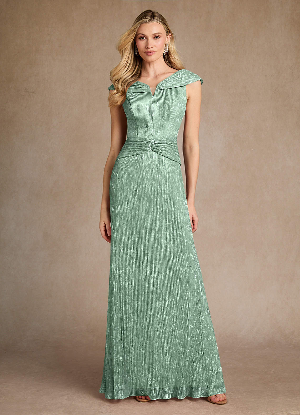 Azazie Warren Mother of the Bride Dresses Aquamarine A-Line Pleated Metallic Mesh Dress image1
