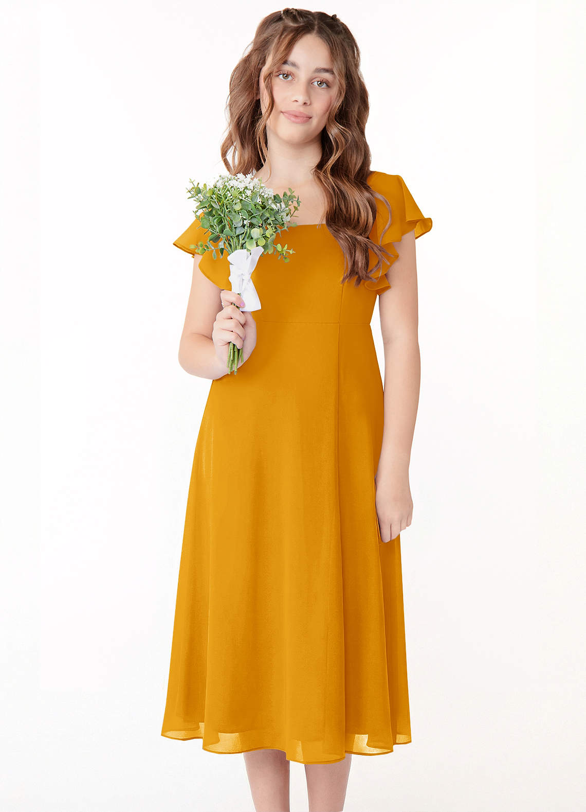 Azazie Bondi Junior Klä av A-Line i Chiffong Rynkad image3