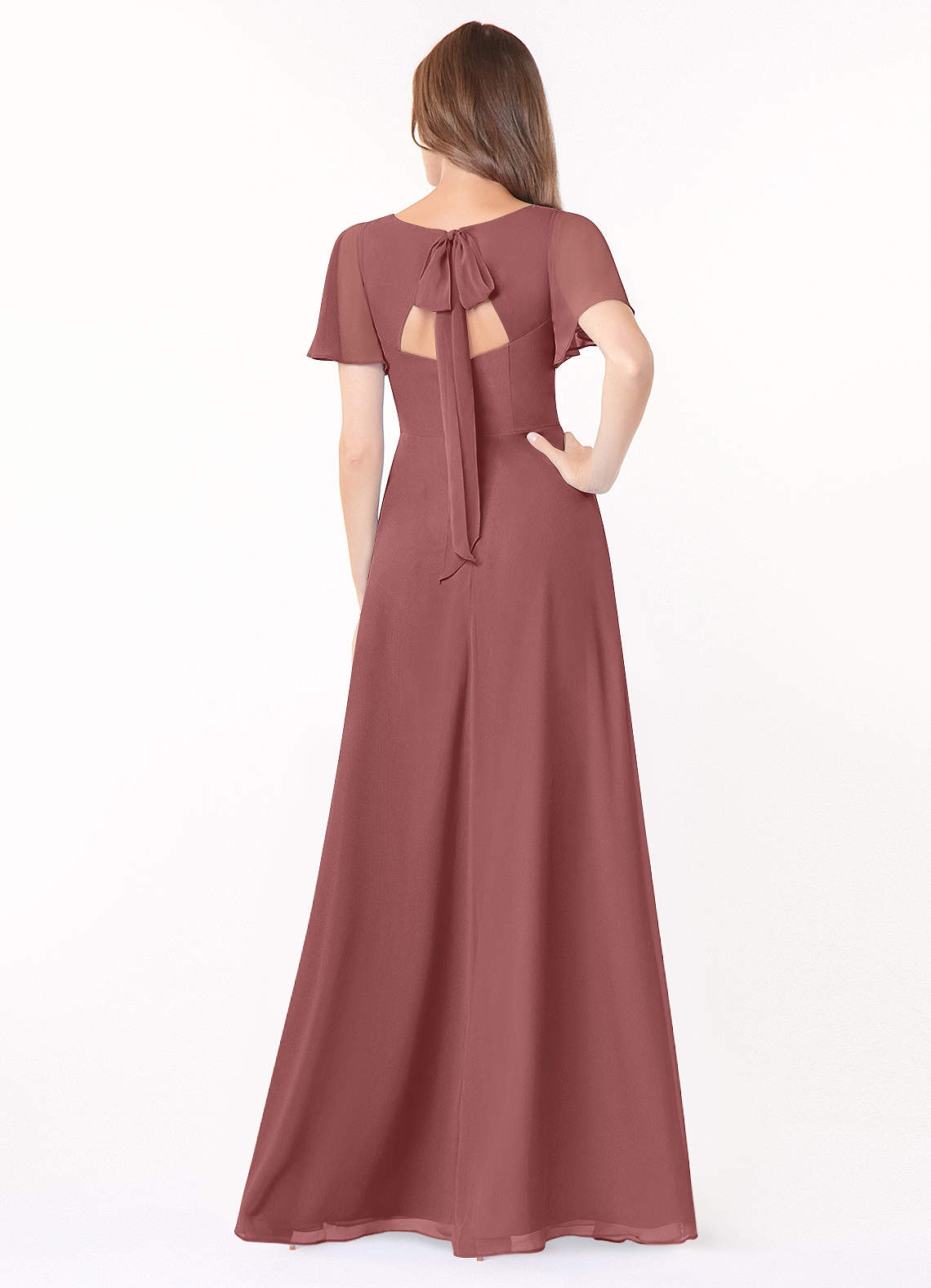 Azazie Kimber At-home Try On Dresses Amethyst A-Line Flounce Sleeve Chiffon Dress image1