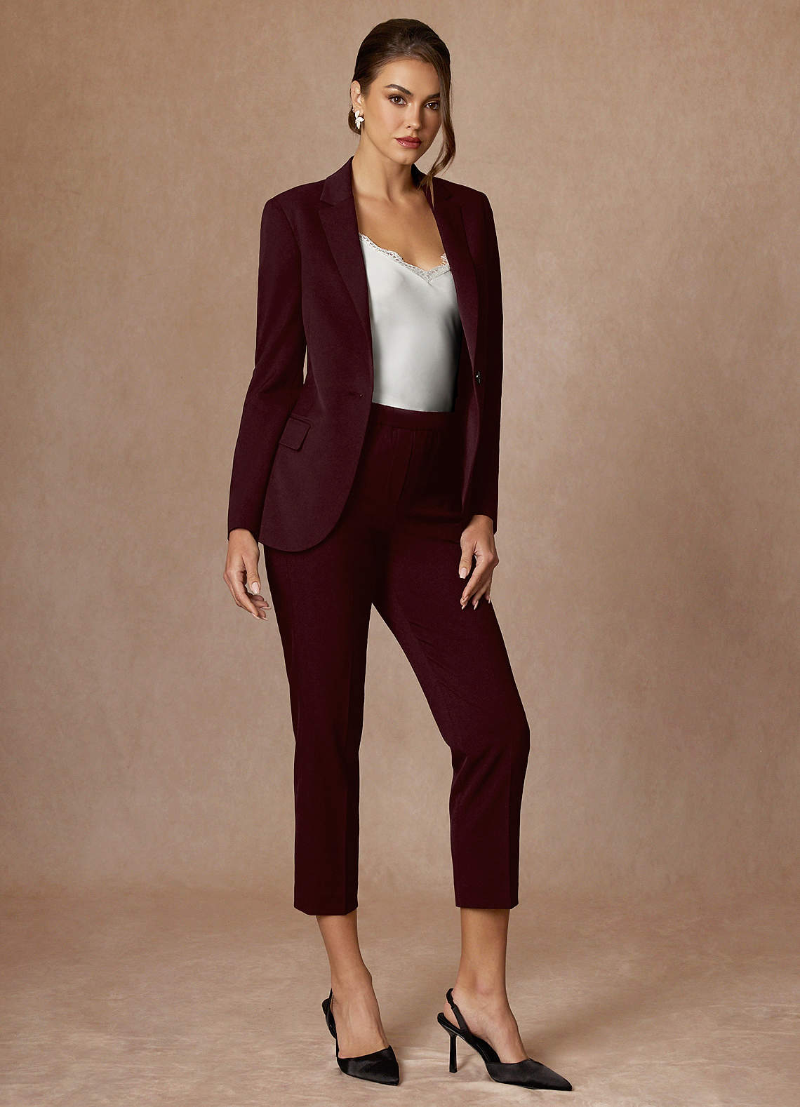 front Kennedy Cabernet Structured Stretch Pants Suit