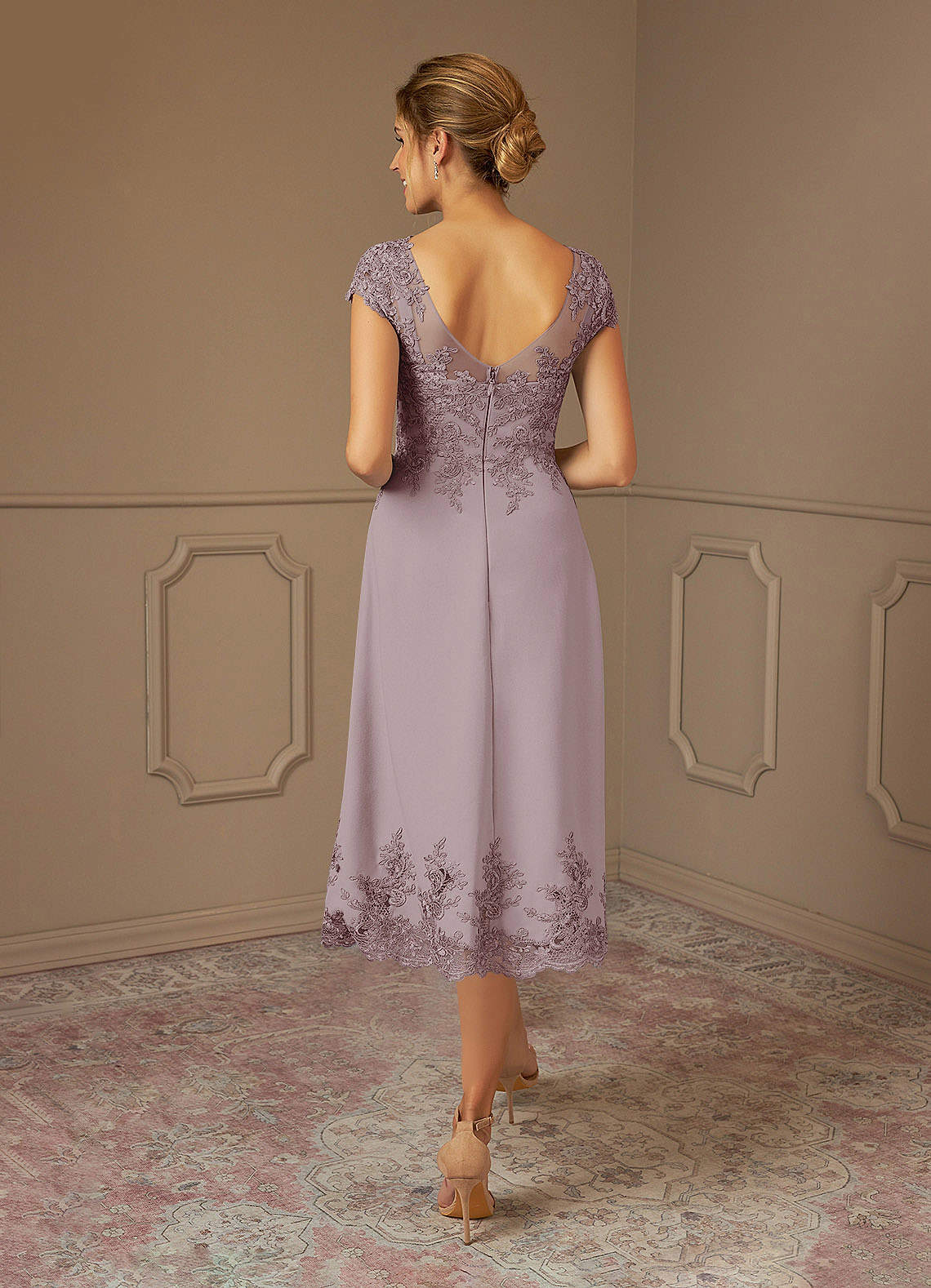 Azazie Terrano Mother of the Bride Dresses Vintage Mauve A-Line Scoop Lace Dress image2