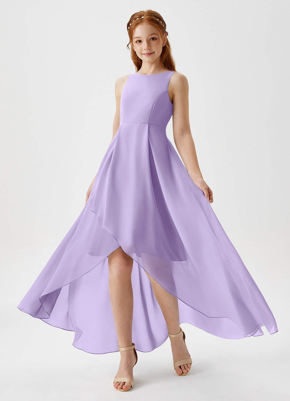 Azazie Lizette Junior Robe Trapèze en Mousseline de soie Plissée Lilas image1