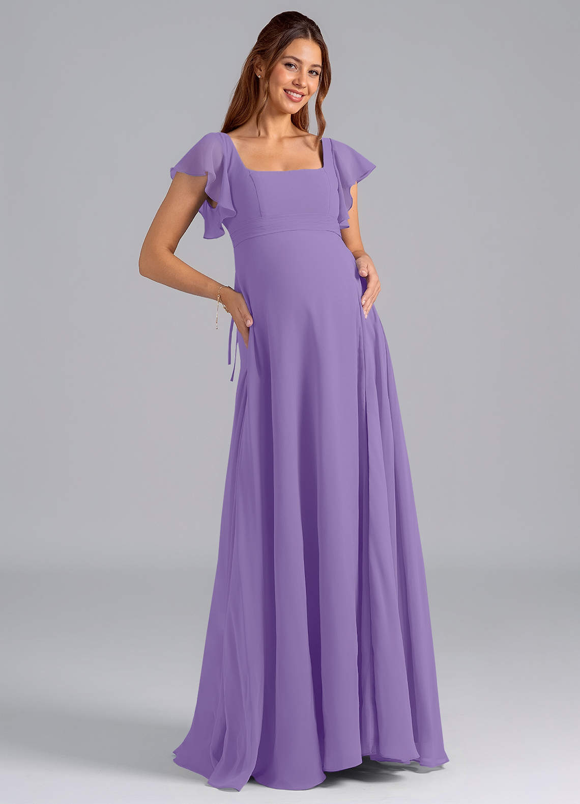 Azazie Bondi vestidos de dama de honor de maternidad Vestido de Corte En A Volante Hasta el suelo Gasa image1