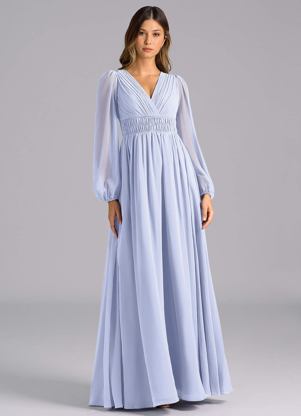 Azazie Palerma Bridesmaid Dresses Lavender A-Line Long Sleeve Chiffon Dress image1