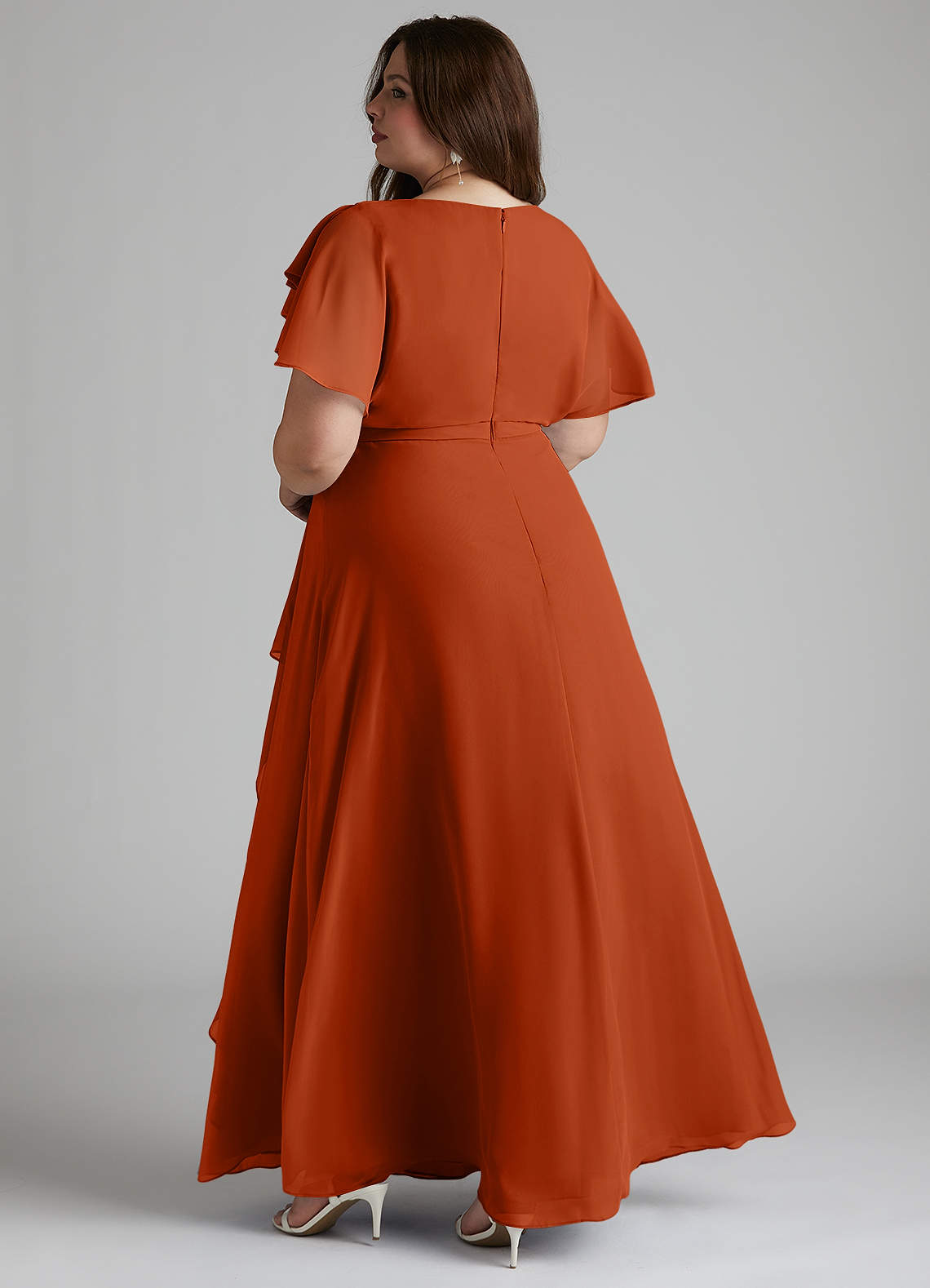 Azazie Aaliyah At-home Try On Dresses A-Line Scoop Pleated Chiffon Floor-Length Dress image8