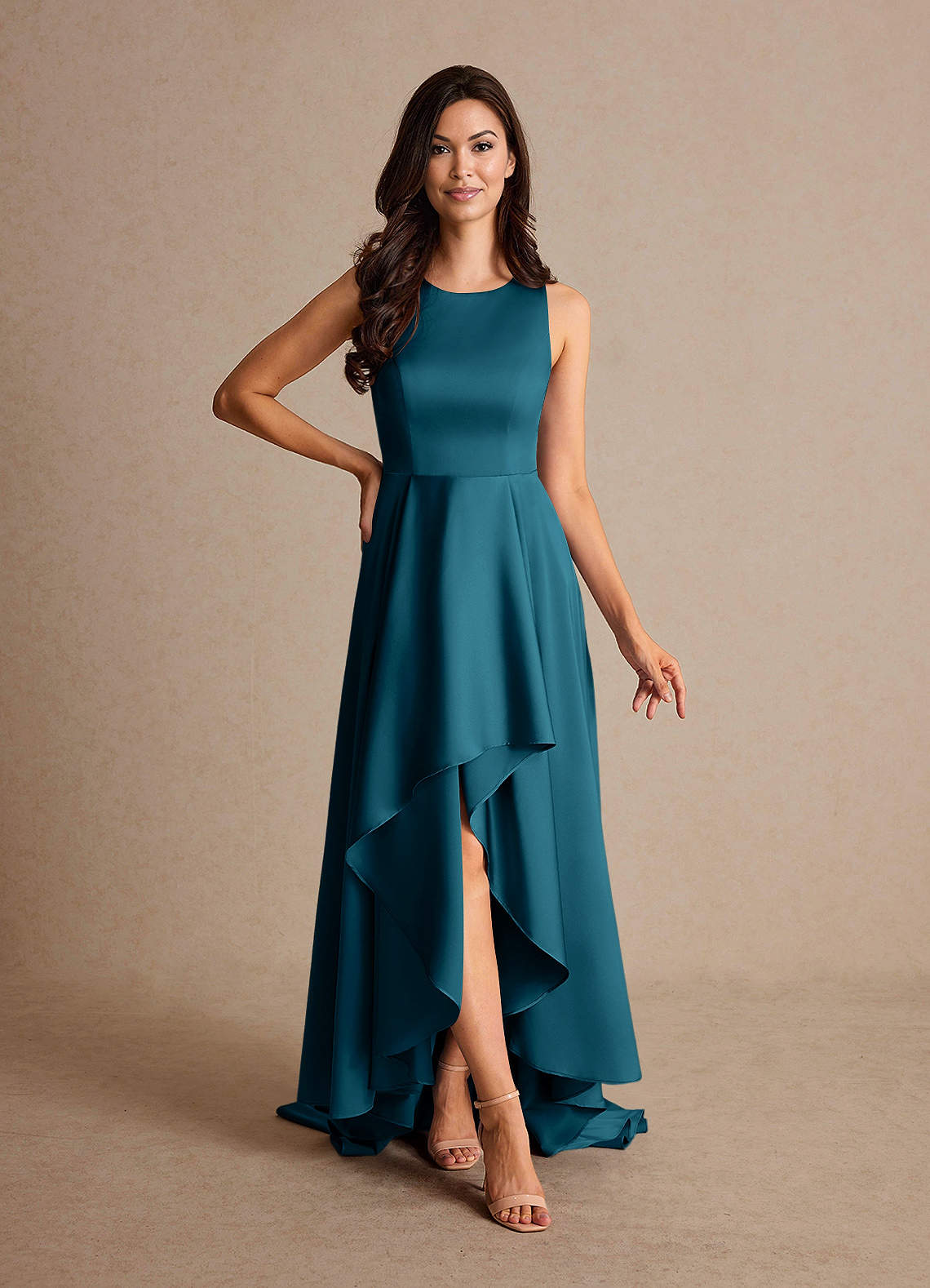 Azazie Niles Mother of the Bride Dresses Ink Blue A-Line Trains Stretch Satin Dress image1