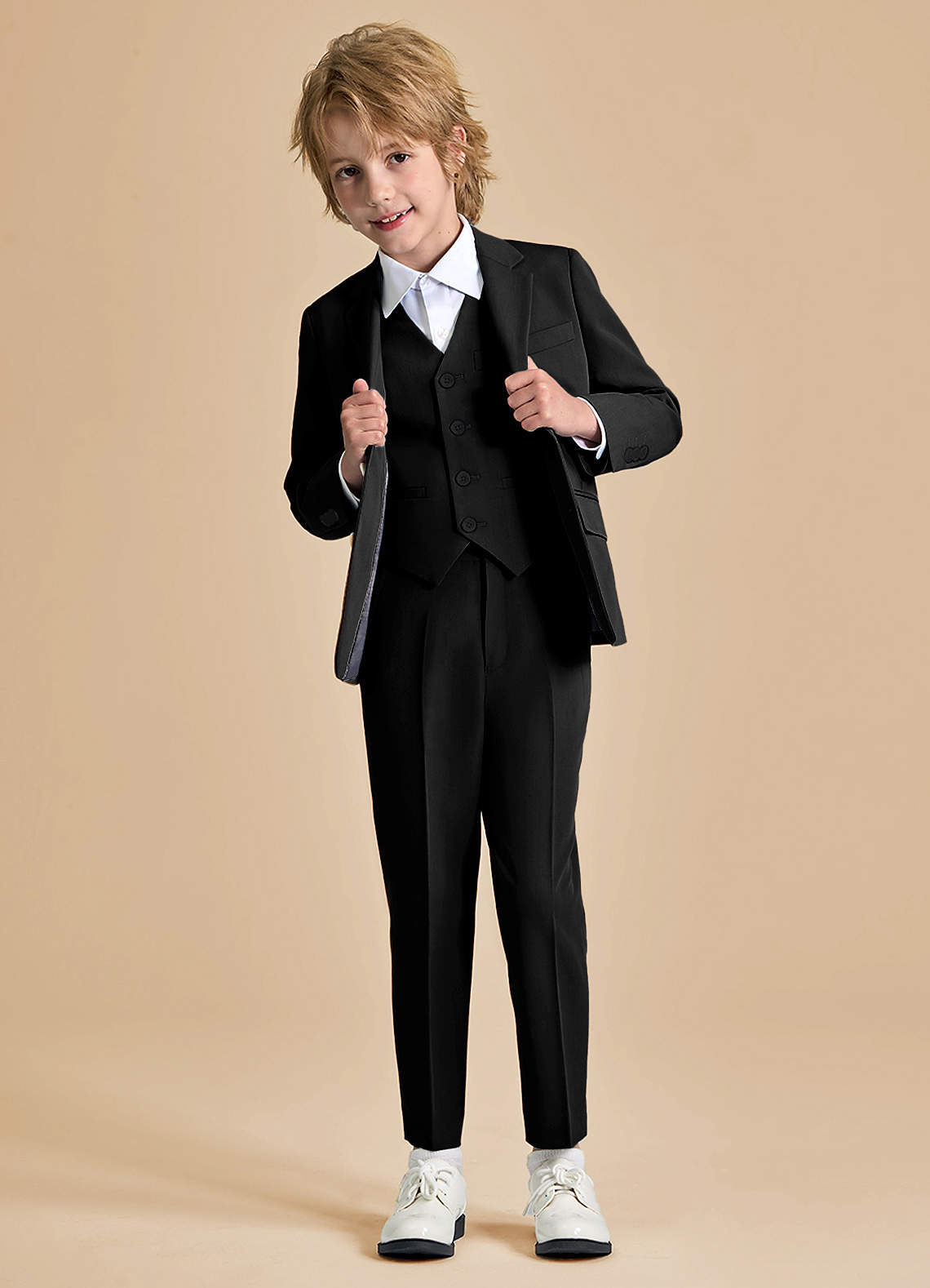 front Oliver Niños Negro Traje de 3 piezas