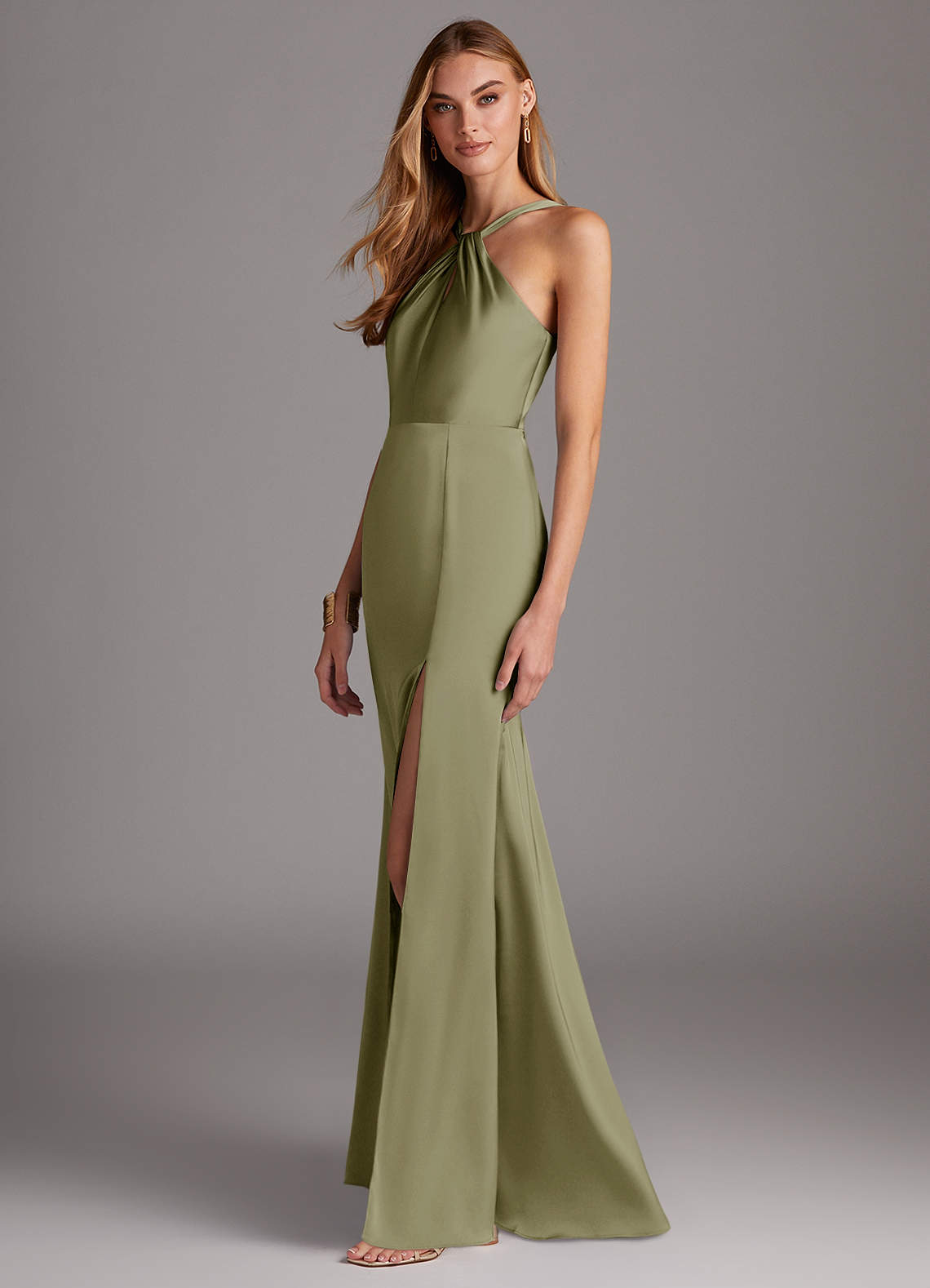 Azazie Elana Ready to Ship Agave Stretch Satin Bridesmaid Dresses | Azazie  DE
