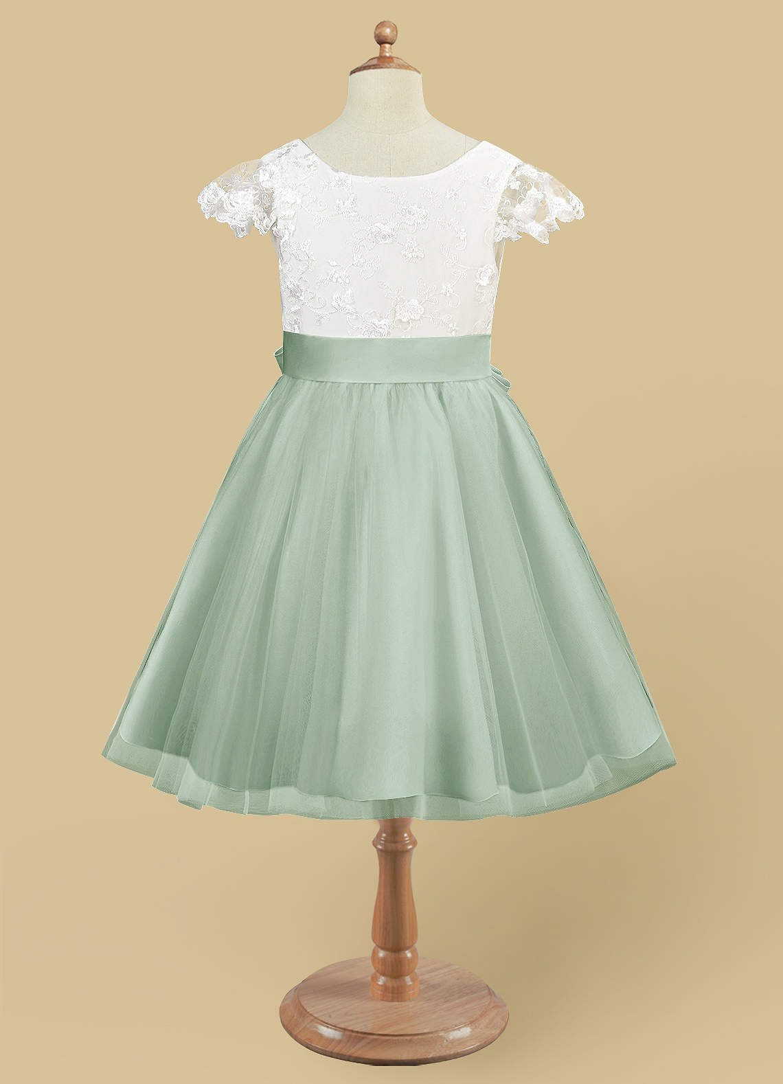 Azazie Vetty Flower Girl Dresses Ivory Agave A-Line Lace Tulle Dress image8
