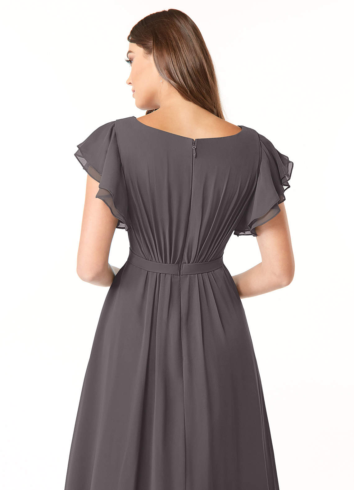 Azazie Daphne Modest Bridesmaid Dresses A-Line Ruffled Chiffon Floor-Length Dress image4