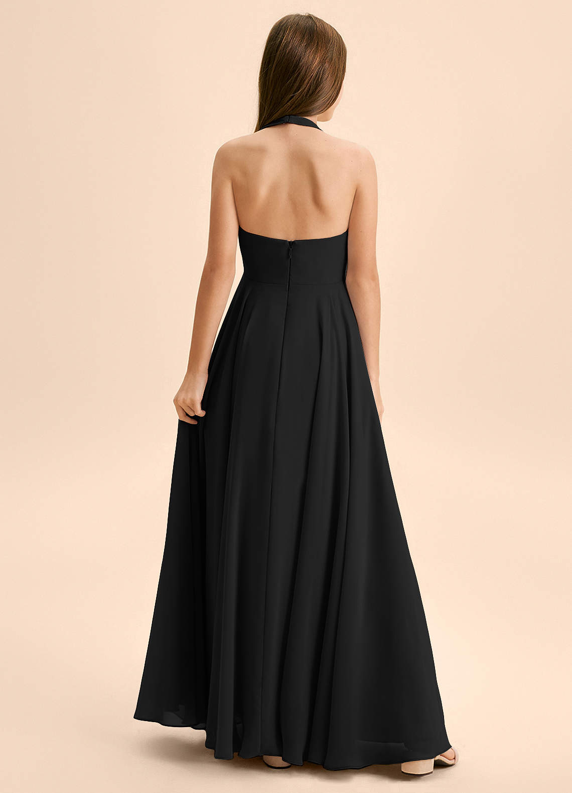 Azazie Kady Junior Vestido Preto de Chiffon de Linha A com Decote em coração image1