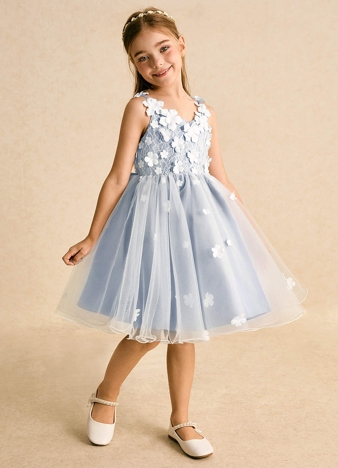 Azazie Junebug Robe Demoiselle D'honneur Fillette Robe Princesse en Tulle Dentelle Ivoire Eis image1