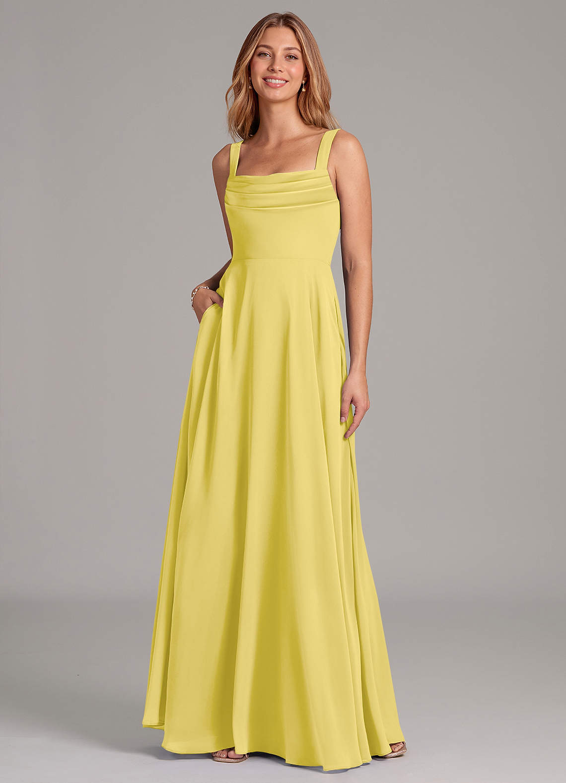 bridesmaid dresses in canary yellow Azazie Shaude Satin Occasion