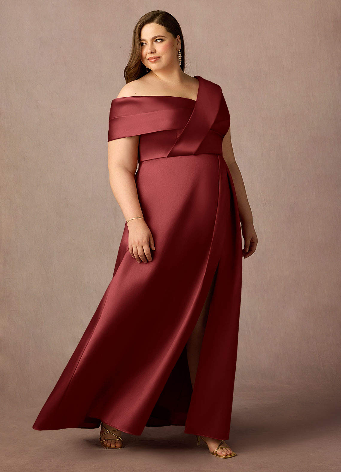 Azazie Marissa At-home Try On Dresses Burgundy A-Line Pleated  Mikado Dress image8