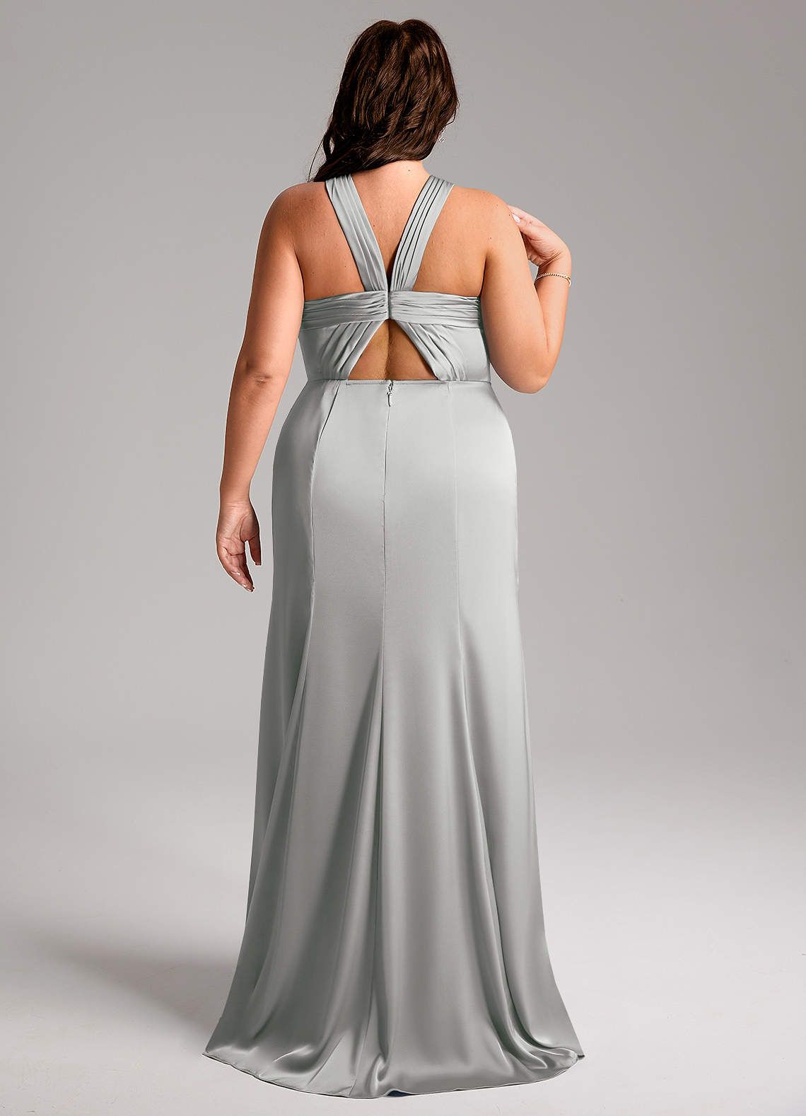 Azazie Rue Vestidos de madrinha de casamento Vestido Prata de Cetim elástico de sereia com Plissado image8