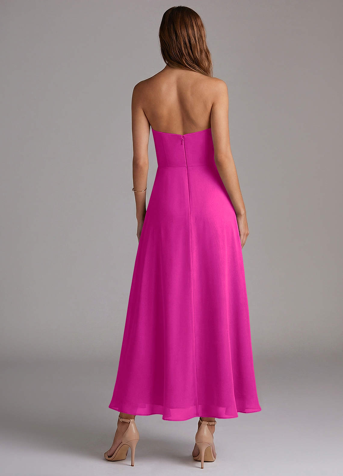 Azazie Wren Vestidos de madrinha de casamento Vestido Fúcsia de Chiffon de Linha A com Sem alças image3