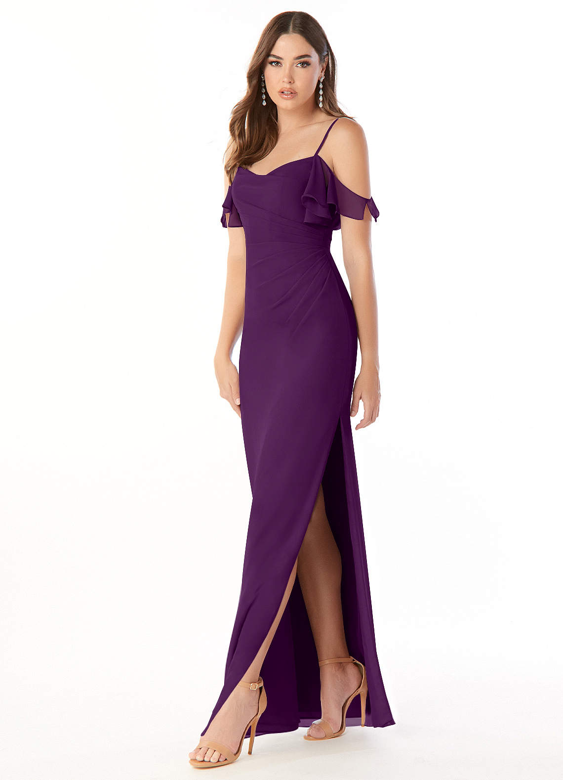 Azazie Emeralda Brautjungfernkleider Etui Schulterfrei Chiffon Kleid Traube image1