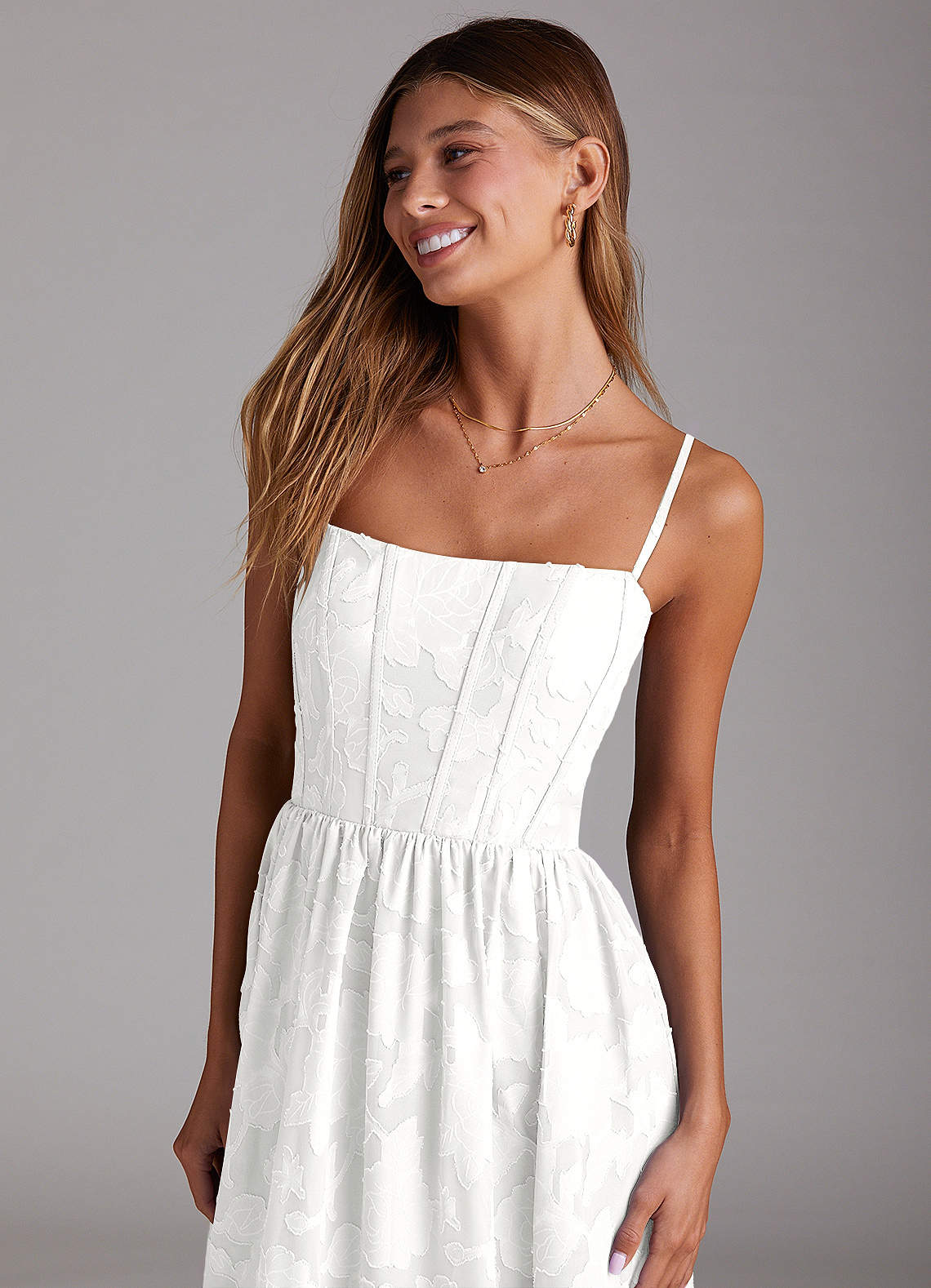 Azazie Delphina Bridesmaid Dresses White A-Line Strapless Floral Burnout Convertible Dress image1