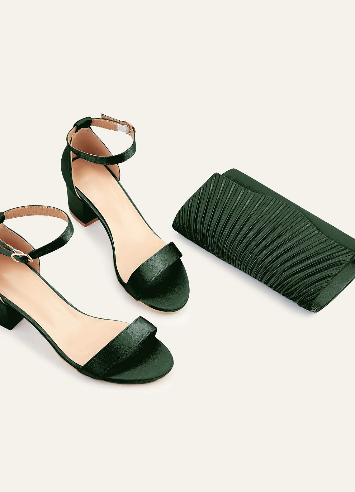 front Matching Color Metallic Satin Sandals Envelope Clutch Set