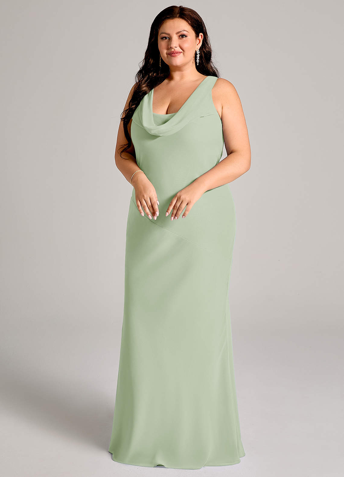 Azazie Rylina Bridesmaid Dresses Dusty Sage Mermaid Pleated Chiffon Dress image8