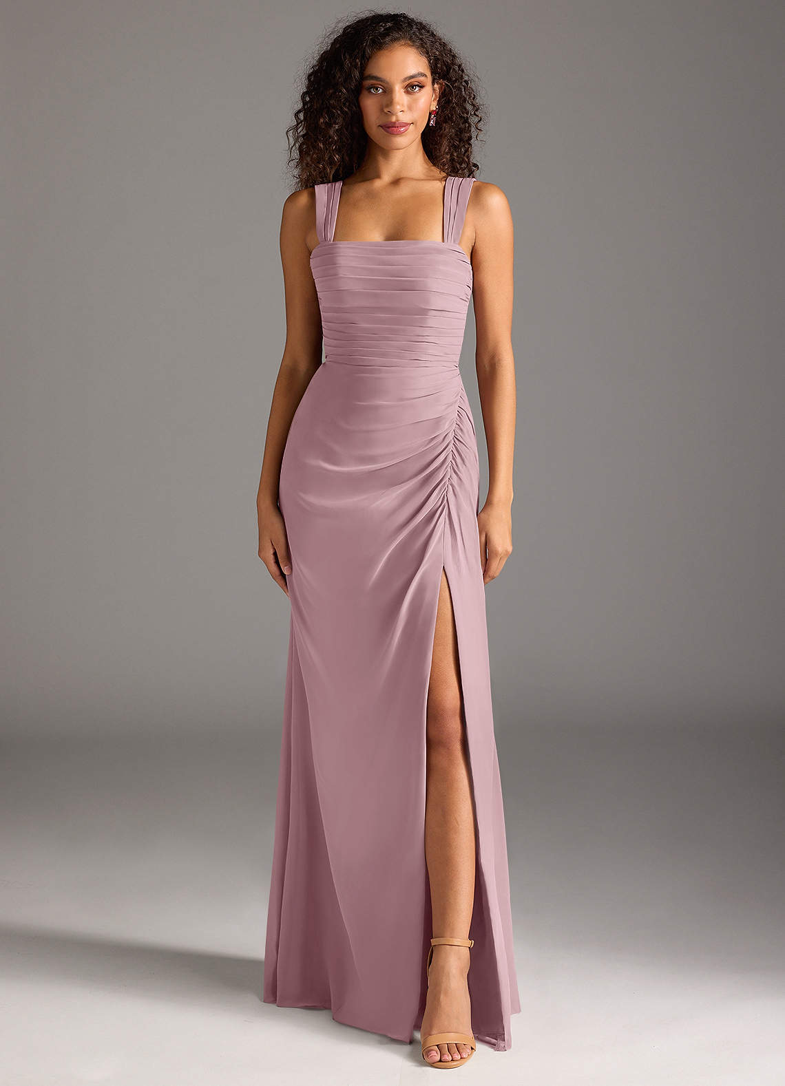 Azazie Jesaphine Bridesmaid Dresses Dusty Rose Sheath Bow Chiffon Dress image4