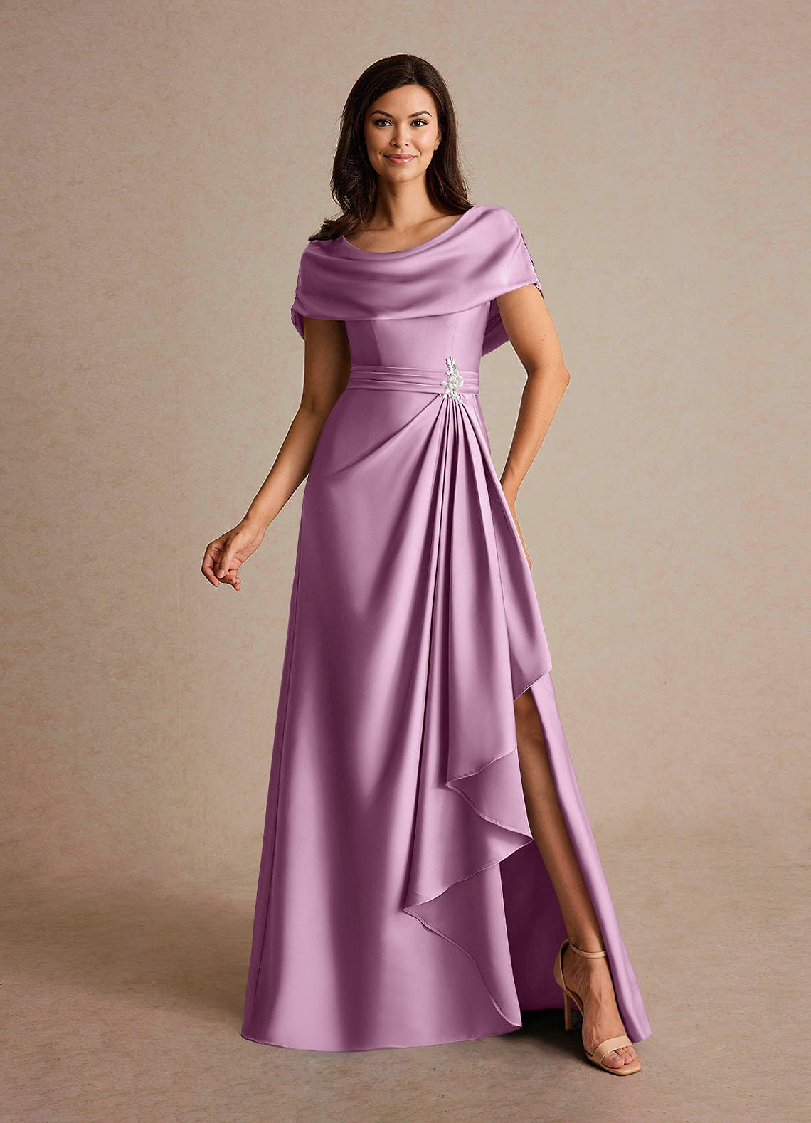 Azazie Branford Abiti per la Madre della Sposa Abito A-Line in Raso Elasticizzato Plissettato Glicine image1