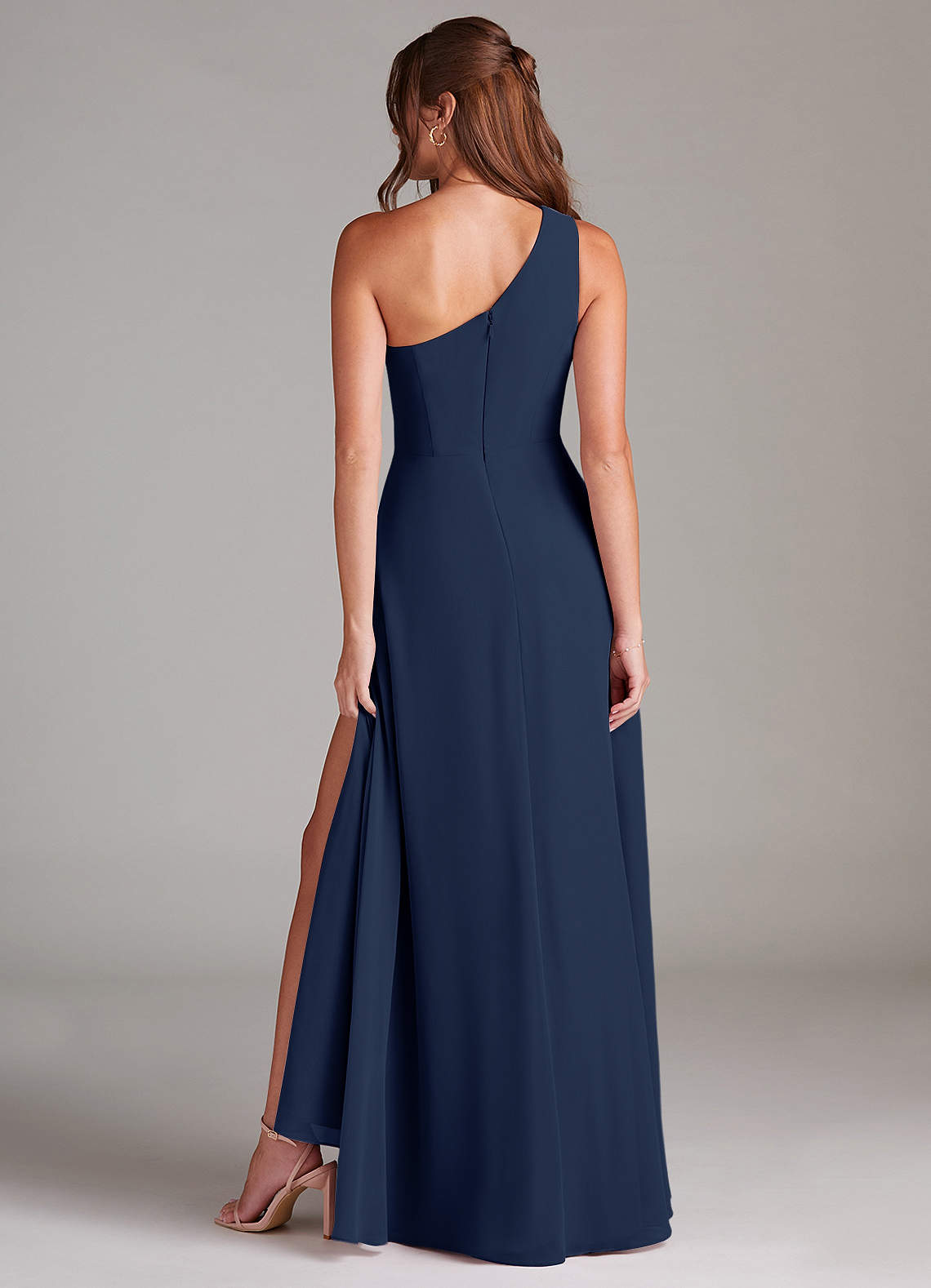 Azazie Brooke Bridesmaid Dresses Dark Navy A-Line One Shoulder Chiffon Dress image6