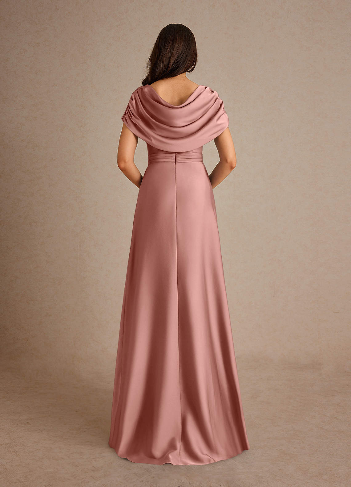 Azazie Branford Mother of the Bride Dresses Rosette A-Line Pleated Stretch Satin Dress image2