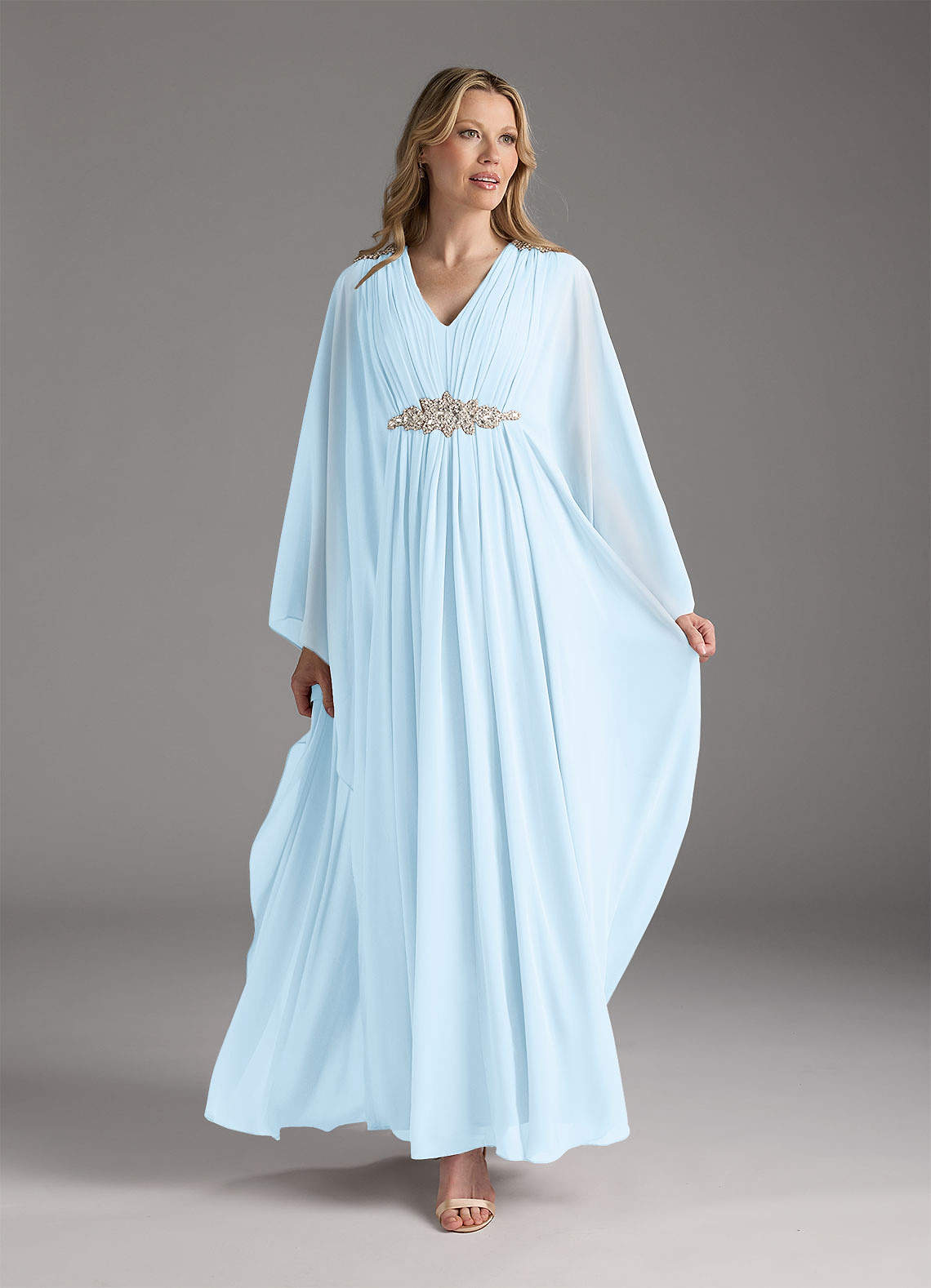 Azazie Drew Sky Blue A-Line Pleated Chiffon Dress | Azazie UK