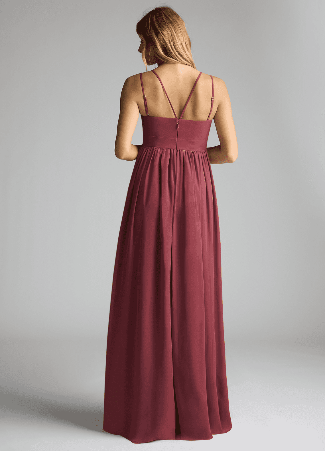 Azazie Emree At-home Try On Dresses A-Line Chiffon Floor-Length Dress image3
