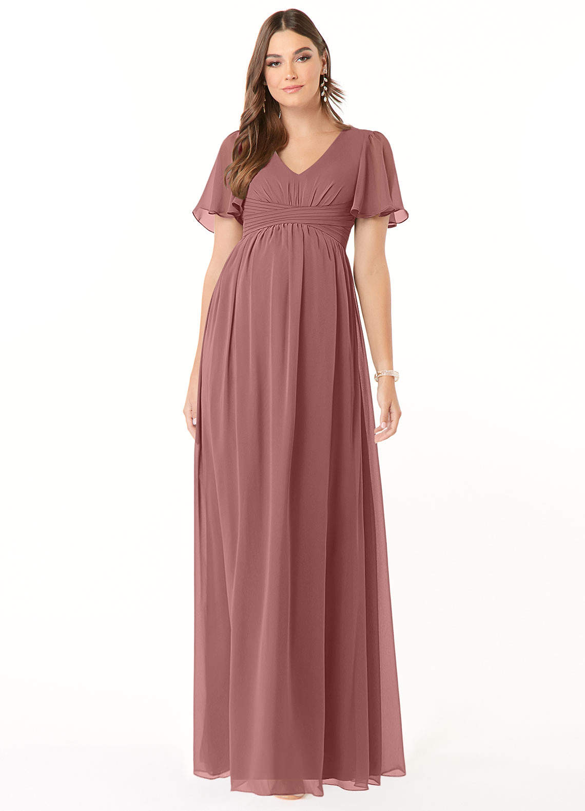 Azazie Verna Maternity Bridesmaid Dresses A-Line V-Neck Ruched Chiffon Floor-Length Dress image1