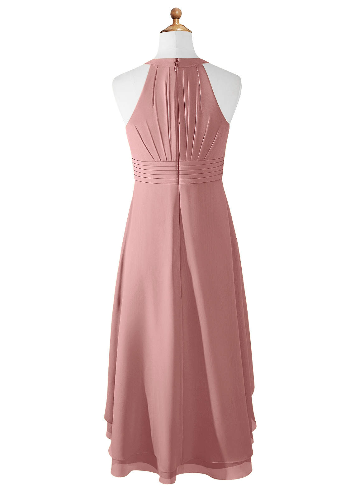 Azazie Linna Junior Vestido de Rosa Polvorienta de Gasa de Corte En A con Plisado image5