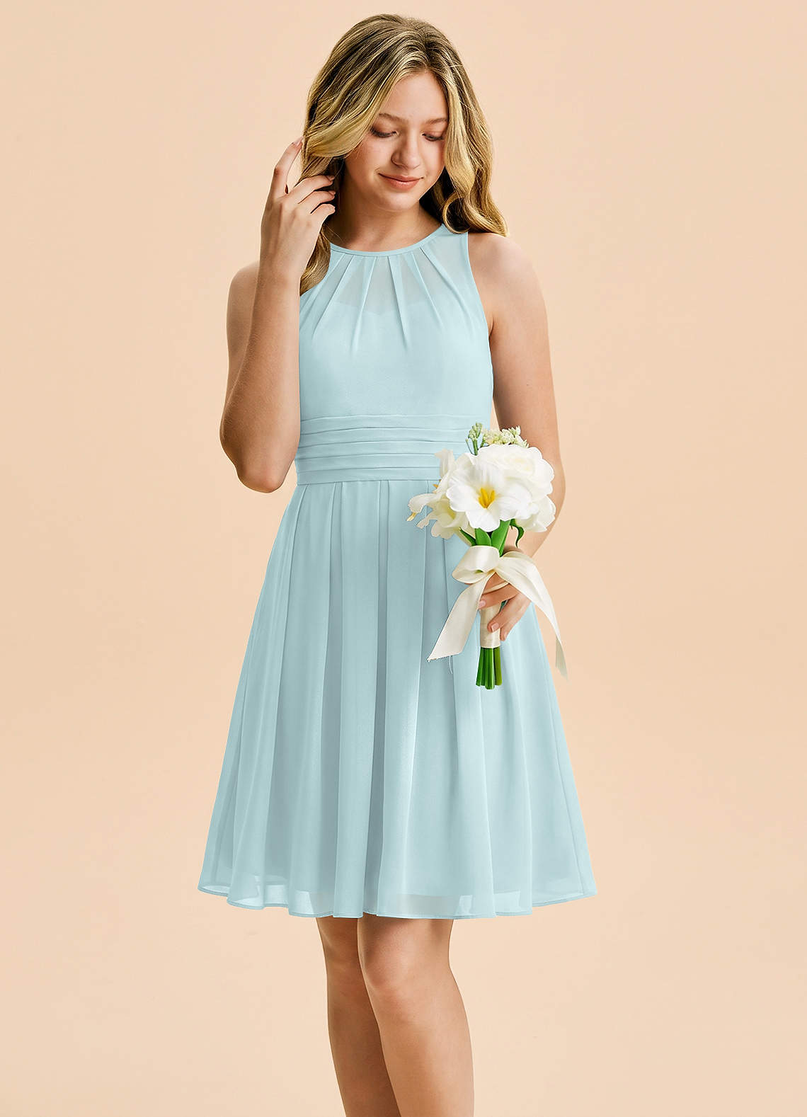 junior dresses formal knee length Azazie Bibiane Bridesmaid Dress in Mist Type:Suit Pants