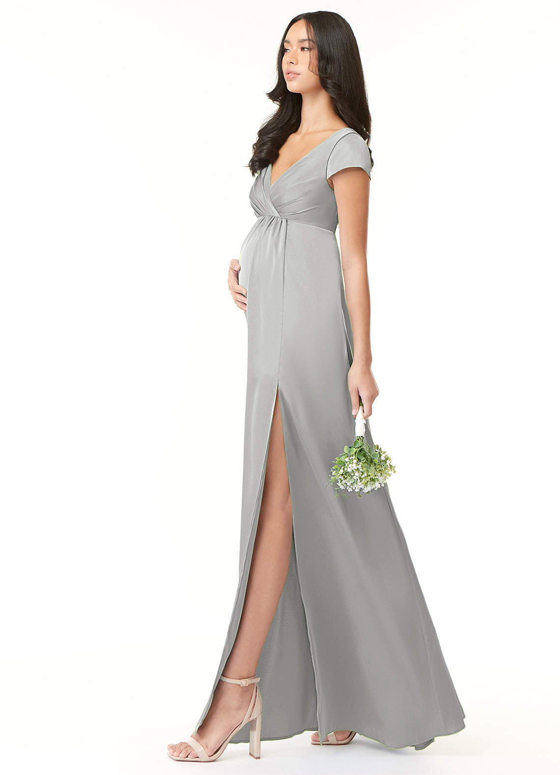 Azazie Allessia vestidos de dama de honor de maternidad Vestido de Corte en A Plisado Hasta el suelo Satén Elástico image2