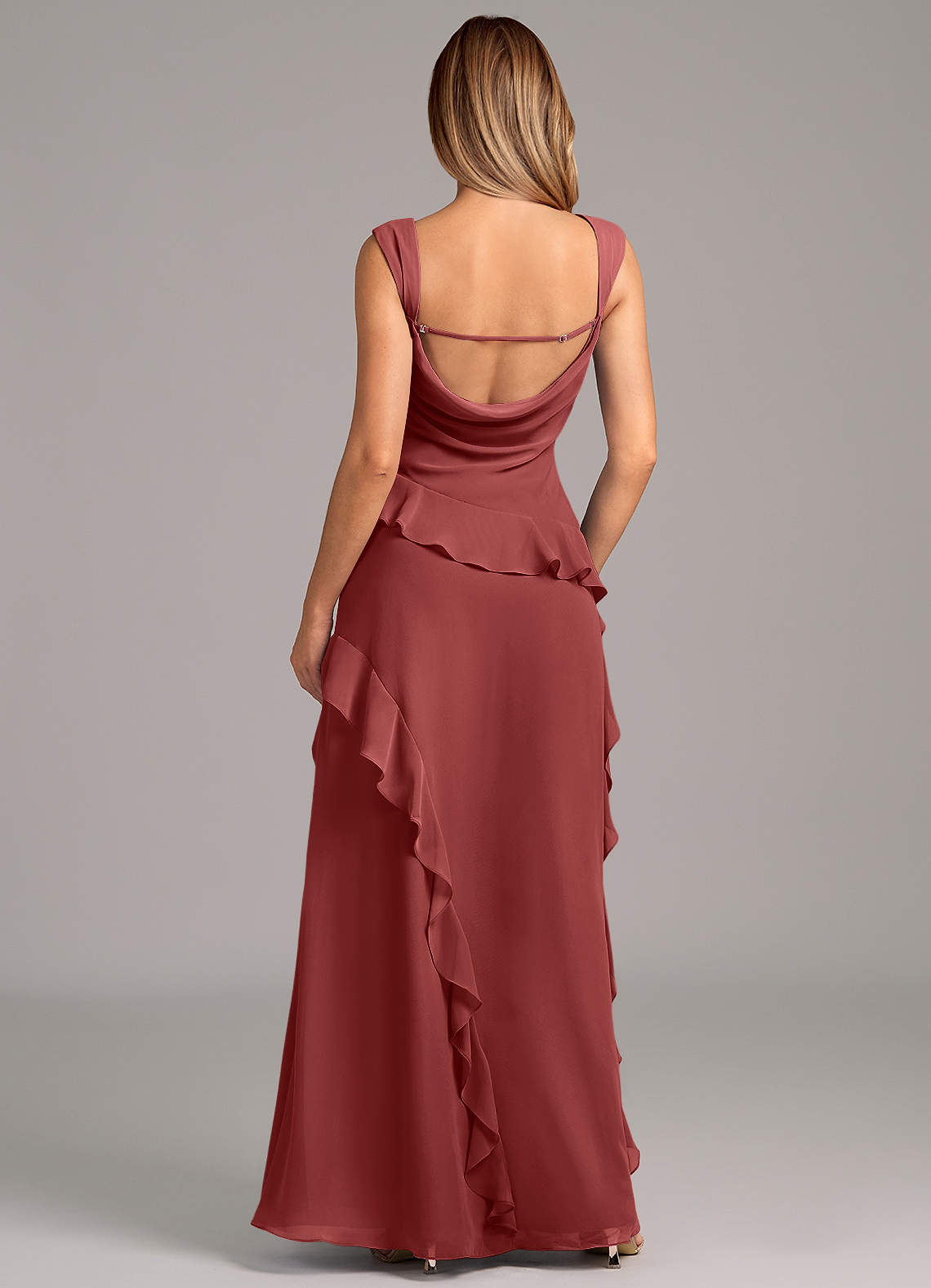 Azazie Sloane At-home Try On Dresses Terracotta A-Line Sweetheart Neckline Chiffon Dress image1