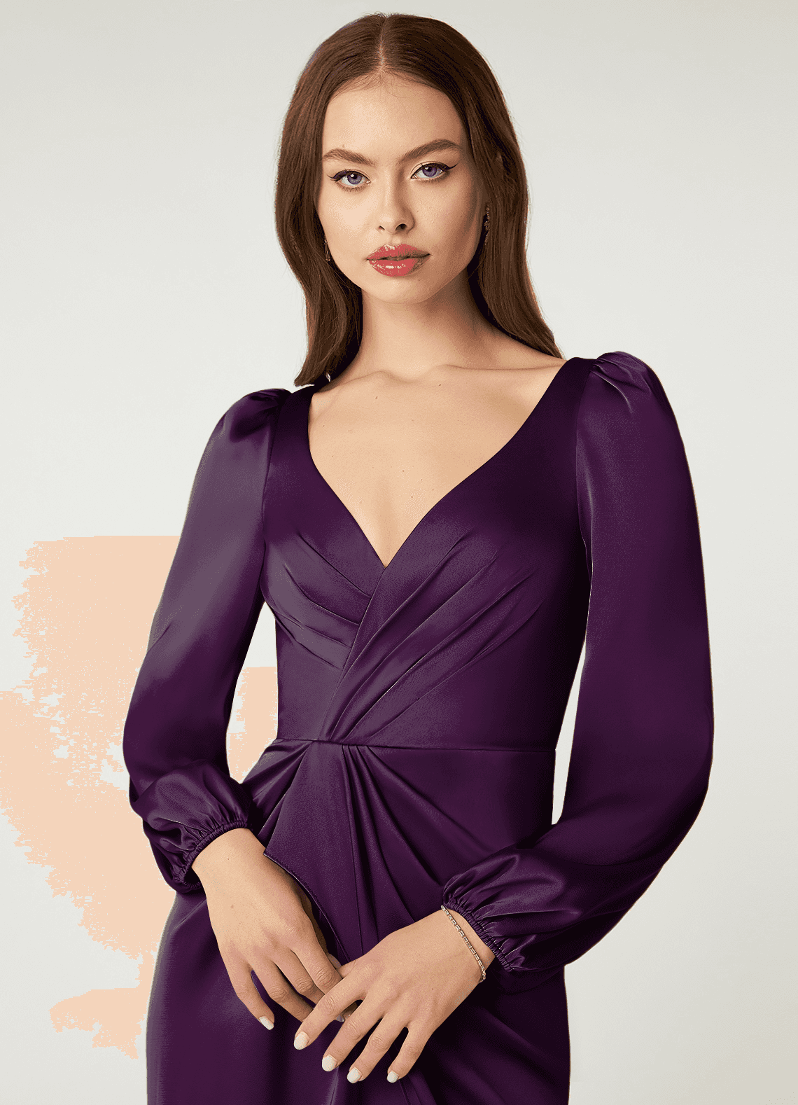 Azazie Mel Ready to Ship Grape Stretch Satin Bridesmaid Dresses | Azazie
