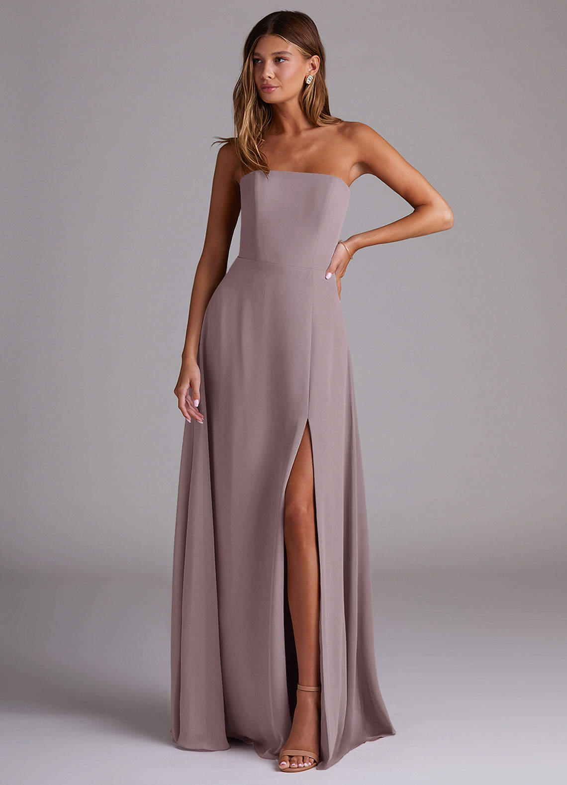 Azazie Wren Bridesmaid Dresses Dusk A-Line Side Slit Chiffon Convertible Dress image1
