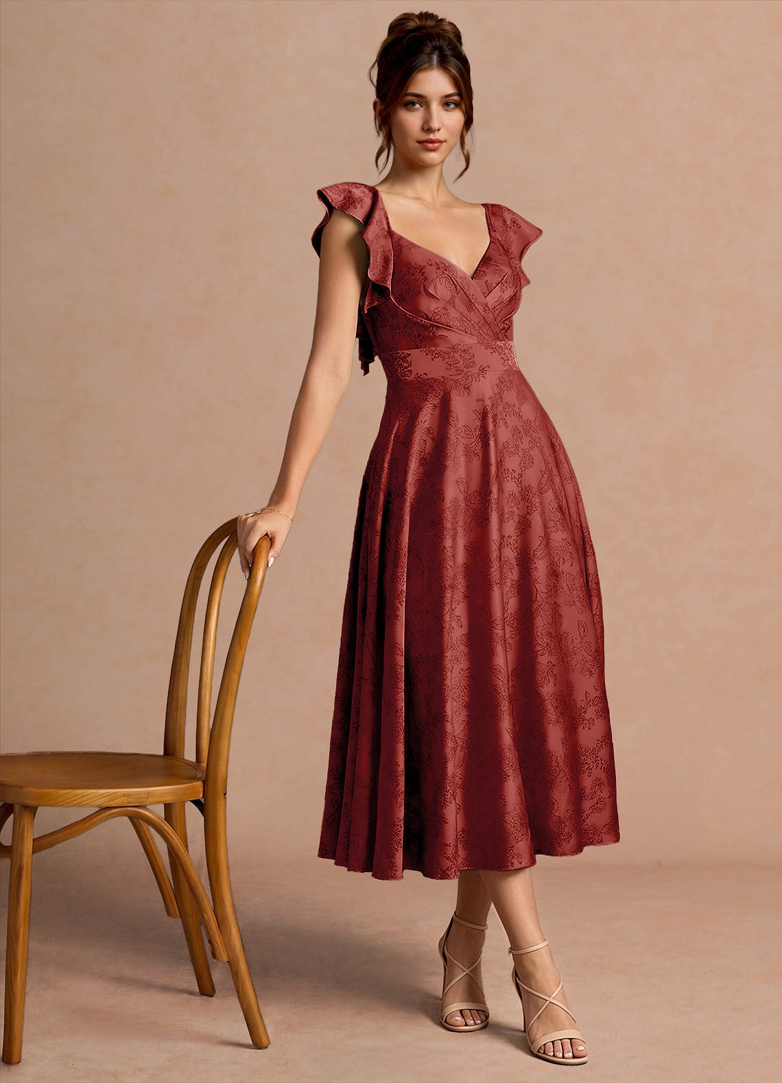 red and brown combination dress Leilani Orange Midi Ready to Ship psis:Wingtip