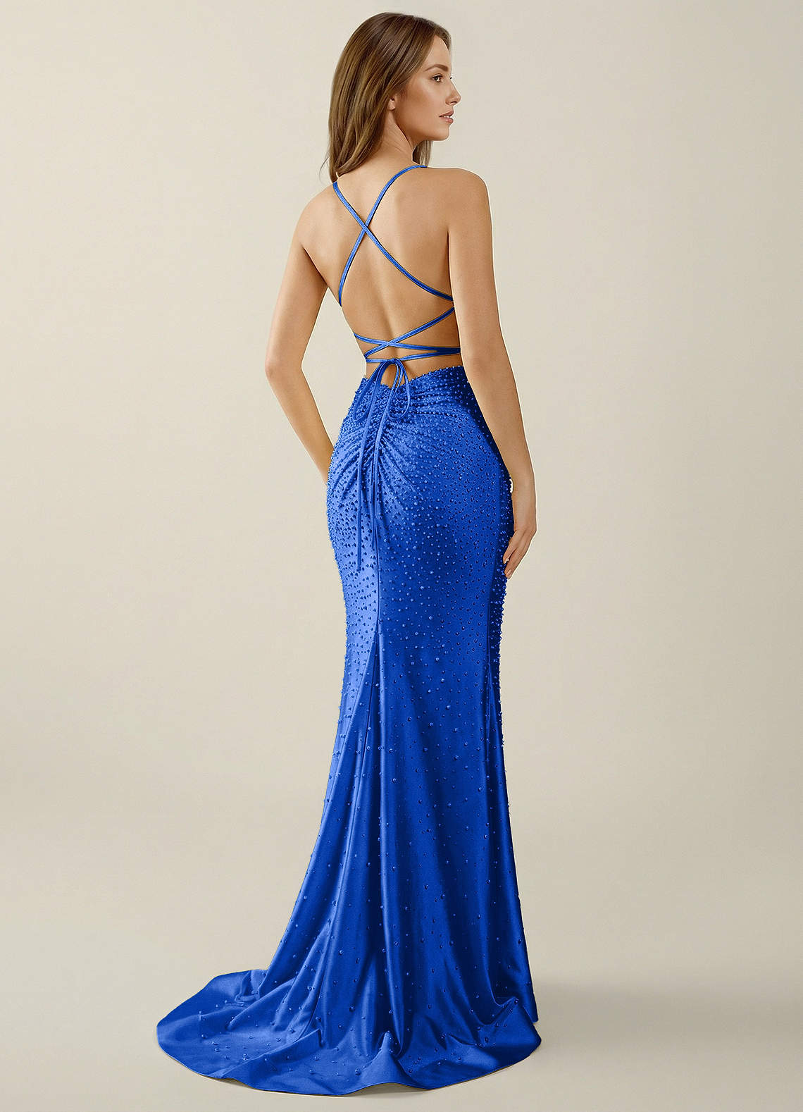 royal blue dress with rhinestones Sylvan V-neck Hot Corset Prom Size:XSP Shine on your special off white bridal gown Long Bell Sleeve Lace