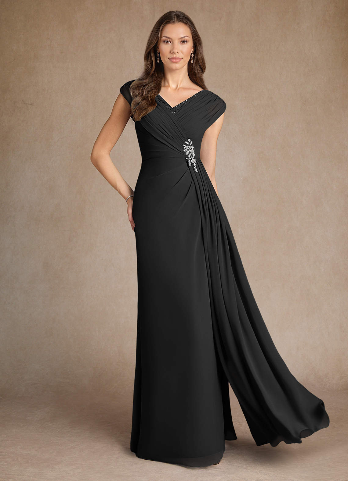 Azazie Bronson Mother of the Bride Dresses Black A-Line Pleated Chiffon Dress image1