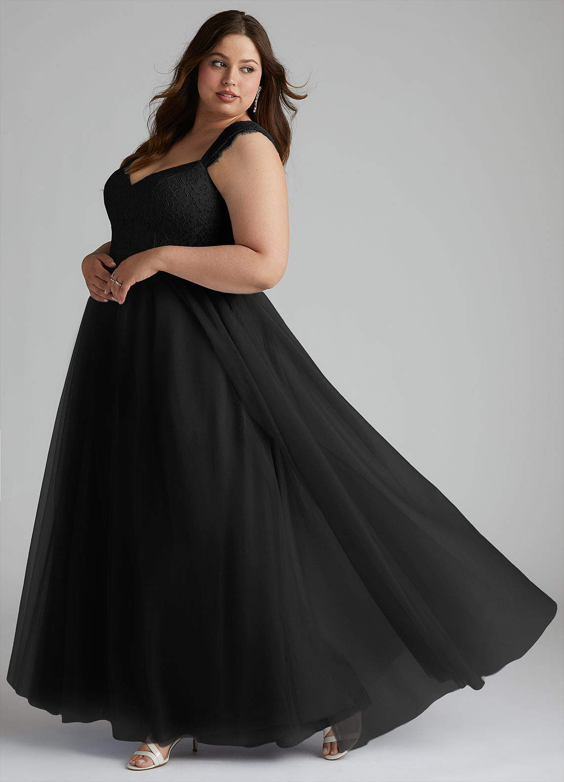 princess polly baby blue dress Azazie Plus Size A-Line V-Neck Floor-Length Tulle Bridesmaid Dresses