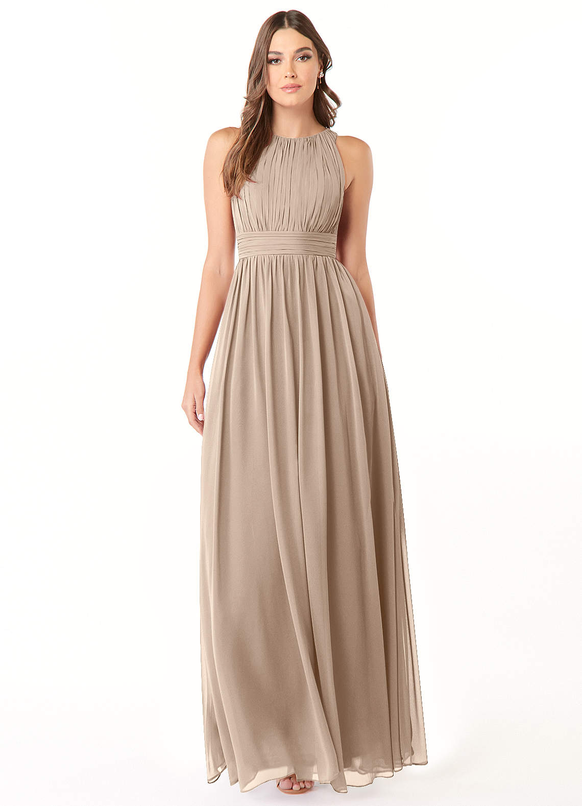 Azazie Luz Robes de demoiselle d'honneur Robe Trapèze en Mousseline de soie Dentelle Taupe image1