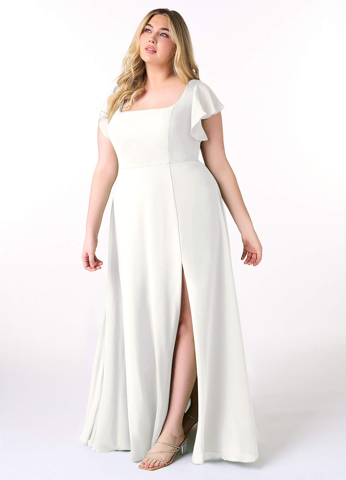 Azazie Bondi Bridesmaid Dresses White A-Line Ruffled Chiffon Dress image8