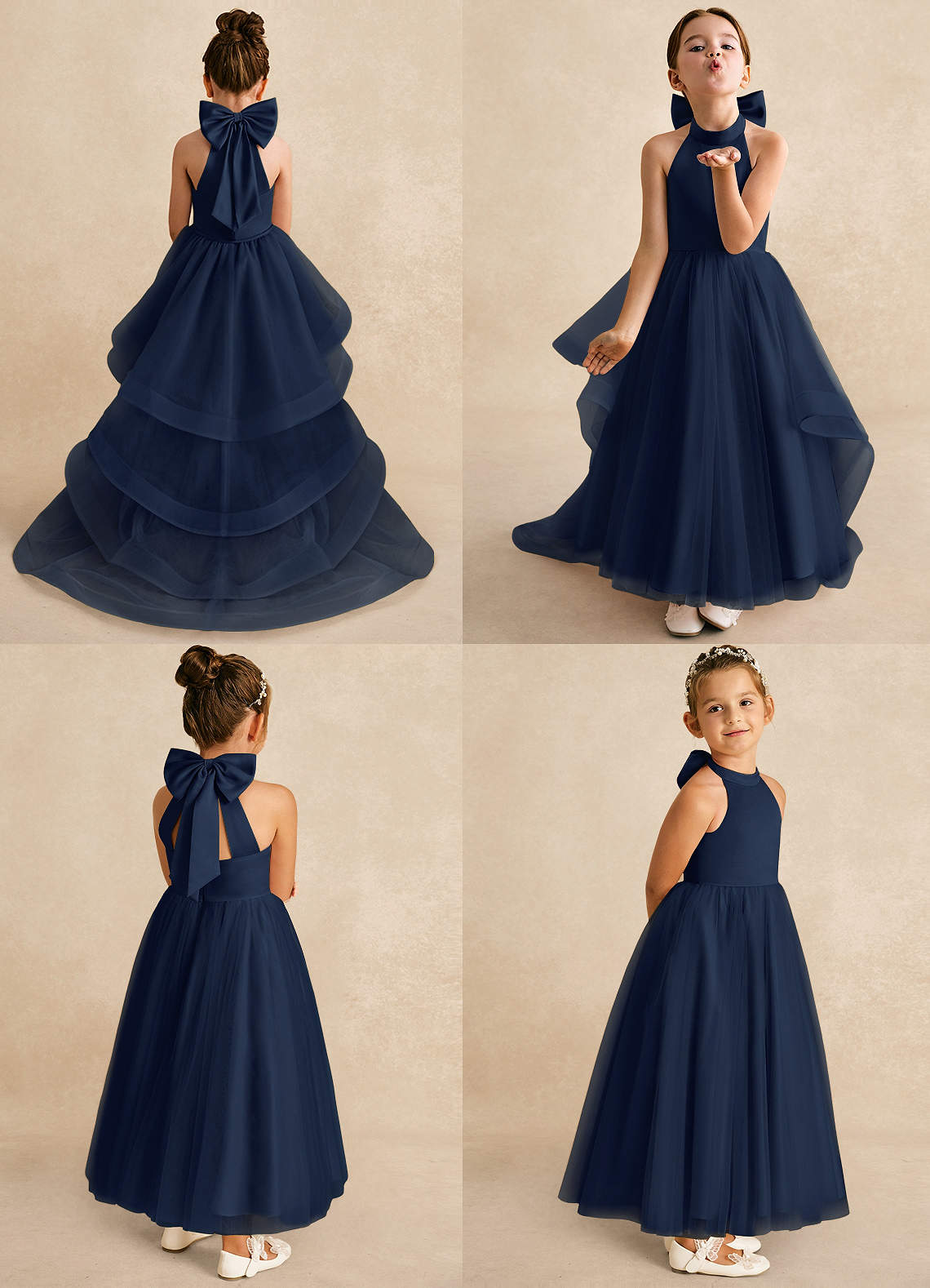 Azazie Bev Flower Girl Dresses Dark Navy A-Line Convertible Tulle Dress image1