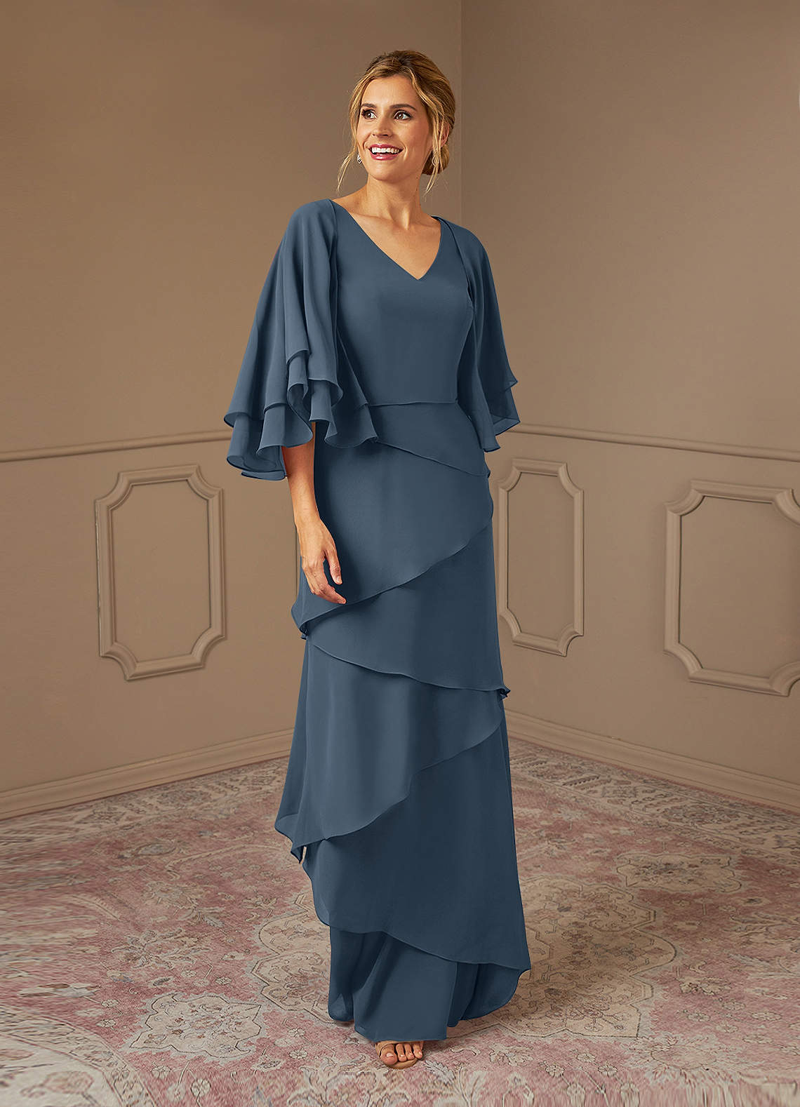 Azazie OHara Mother of the Bride Dresses Neptune A-Line V-Neck Chiffon Dress image1