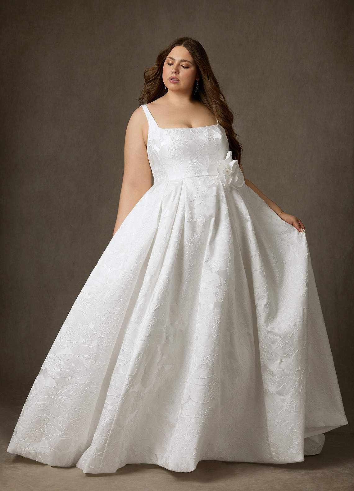 Azazie Ruby Wedding Dresses Diamond White Ball-Gown with Pockets Floral Jacquard Dress image13